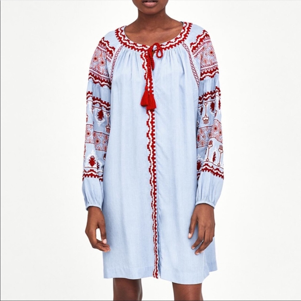 New Zara lyocell mini dress M embroidered hobo